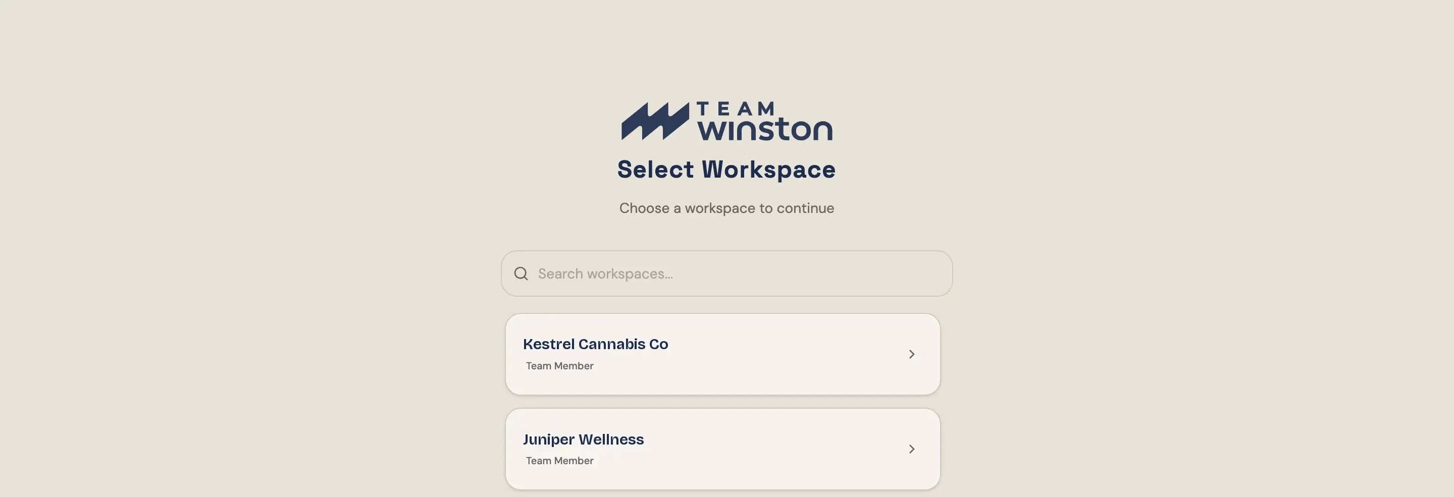 Select Workspace screen
