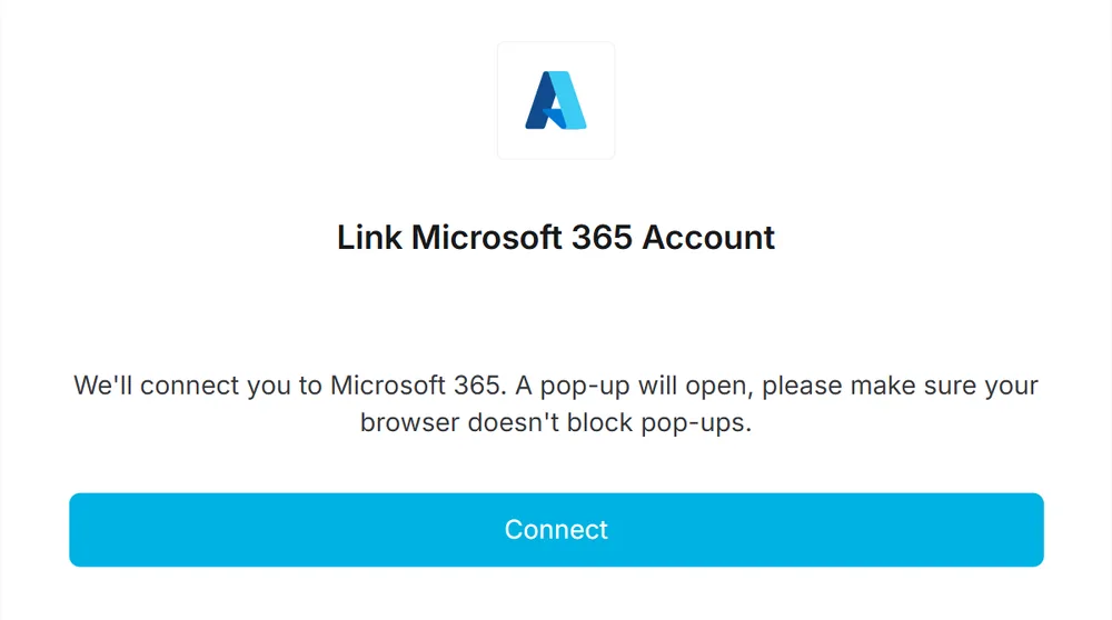 The link window headed Link Microsoft 365 Account, with a Connect button